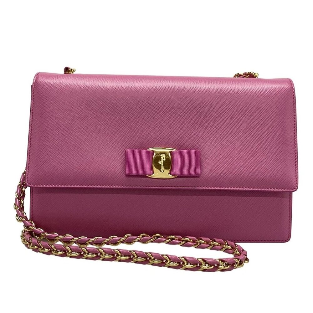 Auth Salvatore Ferragamo Vara 21E480 Pink Leather - Shoulder Bag